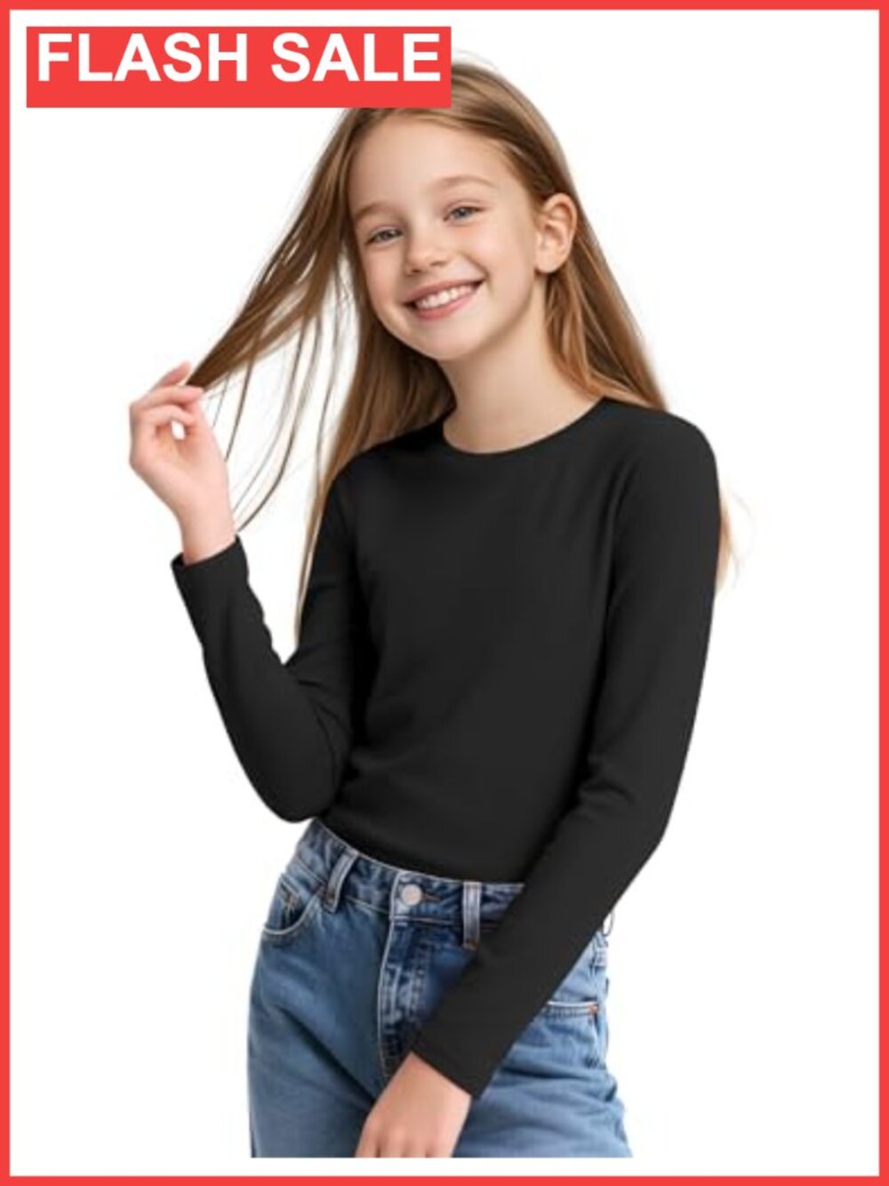 Girls Long Sleeve Cotton T-Shirts Crew Neck Basic Tees Kids Tops